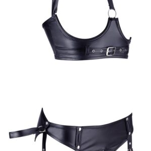 Cottelli BONDAGE - Ouvert-BH plus Straps-Slip „Bondage“ im schwarzen Mattlook