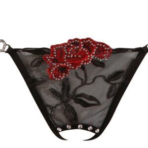 Cottelli LINGERIE - String ouvert mit zweifarbiger Stickerei und Strass-Details