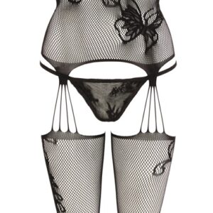 Mandy Mystery lingerie - Strapshemd mit angewebten Strümpfen plus Spitzen-String