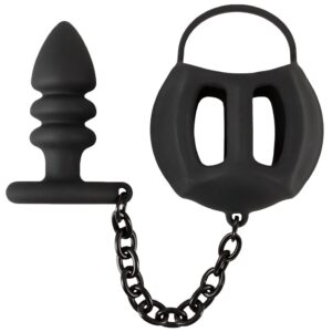 Black Velvets - Hodenkäfig „Ball cage with butt plug“ mit Analplug