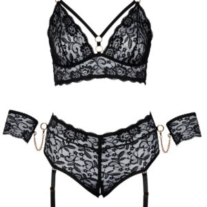 Cottelli BONDAGE - Bralette plus Straps-Slip ouvert inklusive Armfesseln