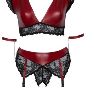 Cottelli BONDAGE - Bralette plus Straps-String ouvert im edlen Mattlook mit Spitze