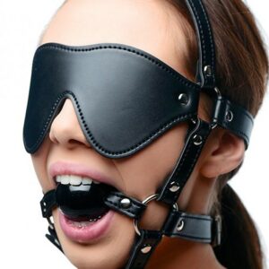 STRICT - Strict Eye Mask Harness with Ball Gag: Kopfgeschirr mit Knebel